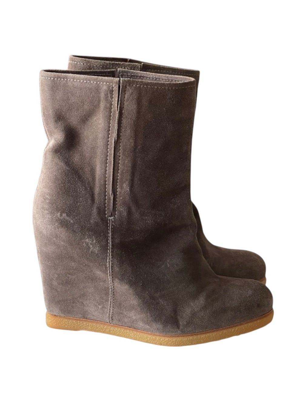 new Stuart Weitzman 𖦹 Bootscout Wedge Heel Ankle Boot 𖦹 Dark Taupe Suede 𖦹 10 - Picture 4 of 16
